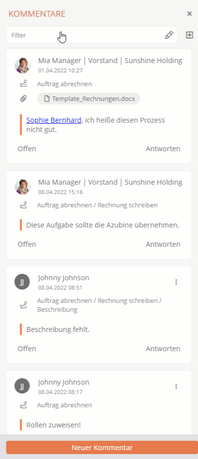 Filter im Kommentar-Drawer Filter im Kommentar-Drawer
